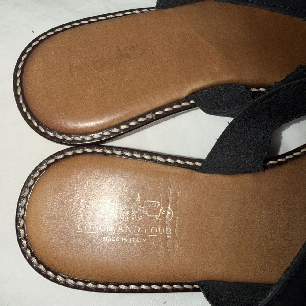 Coach And Four Black Leather Slip-On Slide Sandals Women Flat Rubber Sole Sz 9 - Picture 5 of 6